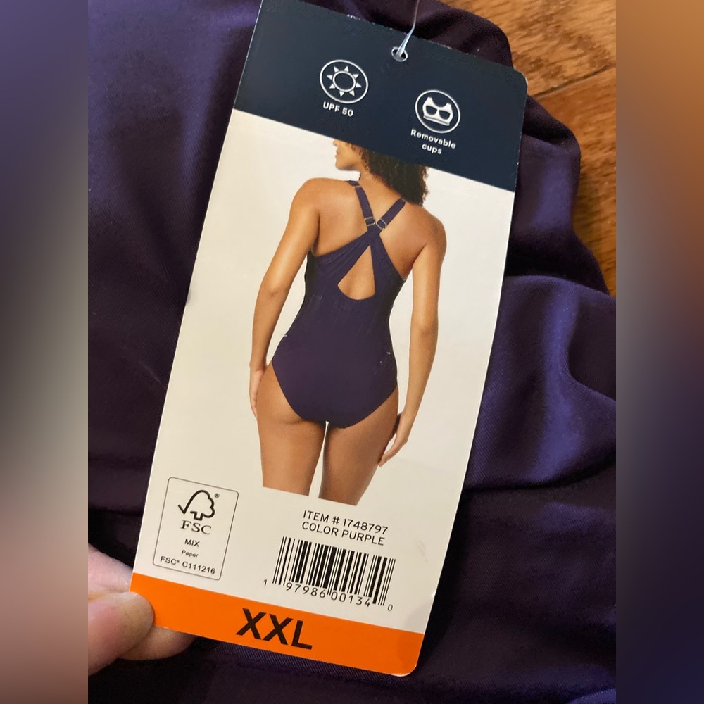 NWT Lands End Grecian Style Swimsuit UPF 50 Ruched sides Crisscrossed XXL Purple - Picture 3 of 9